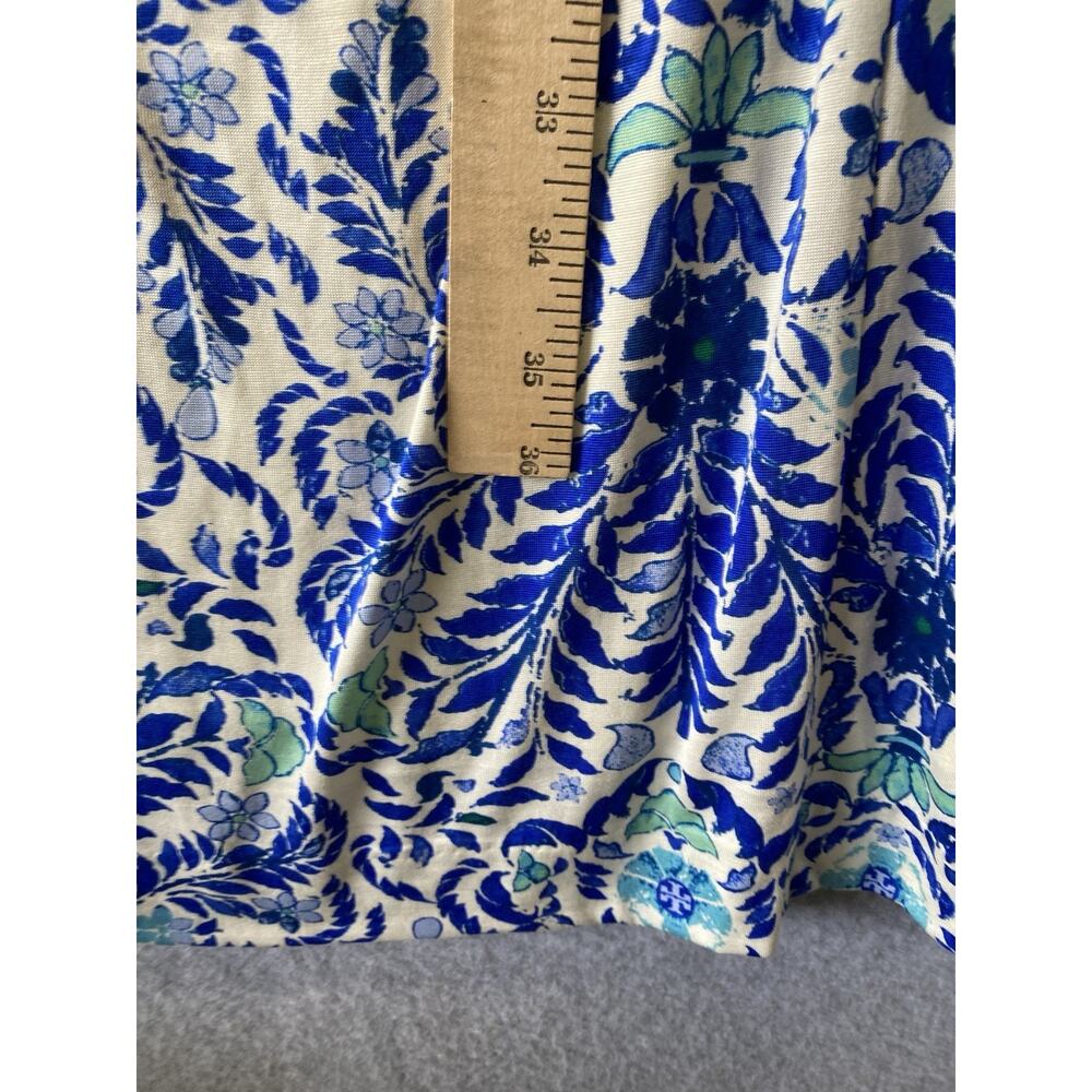 Tory Burch 100% Silk Blue White Floral Ruched Sheath Dress Women’s Large Resort - Picture 9 of 10